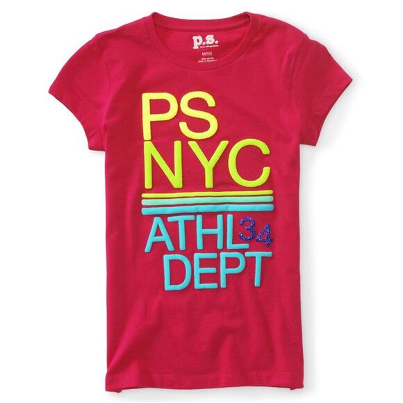Aeropostale Girls NYC Athl Dept 34 Graphic T-Shirt, Pink, NWT - Picture 1 of 1